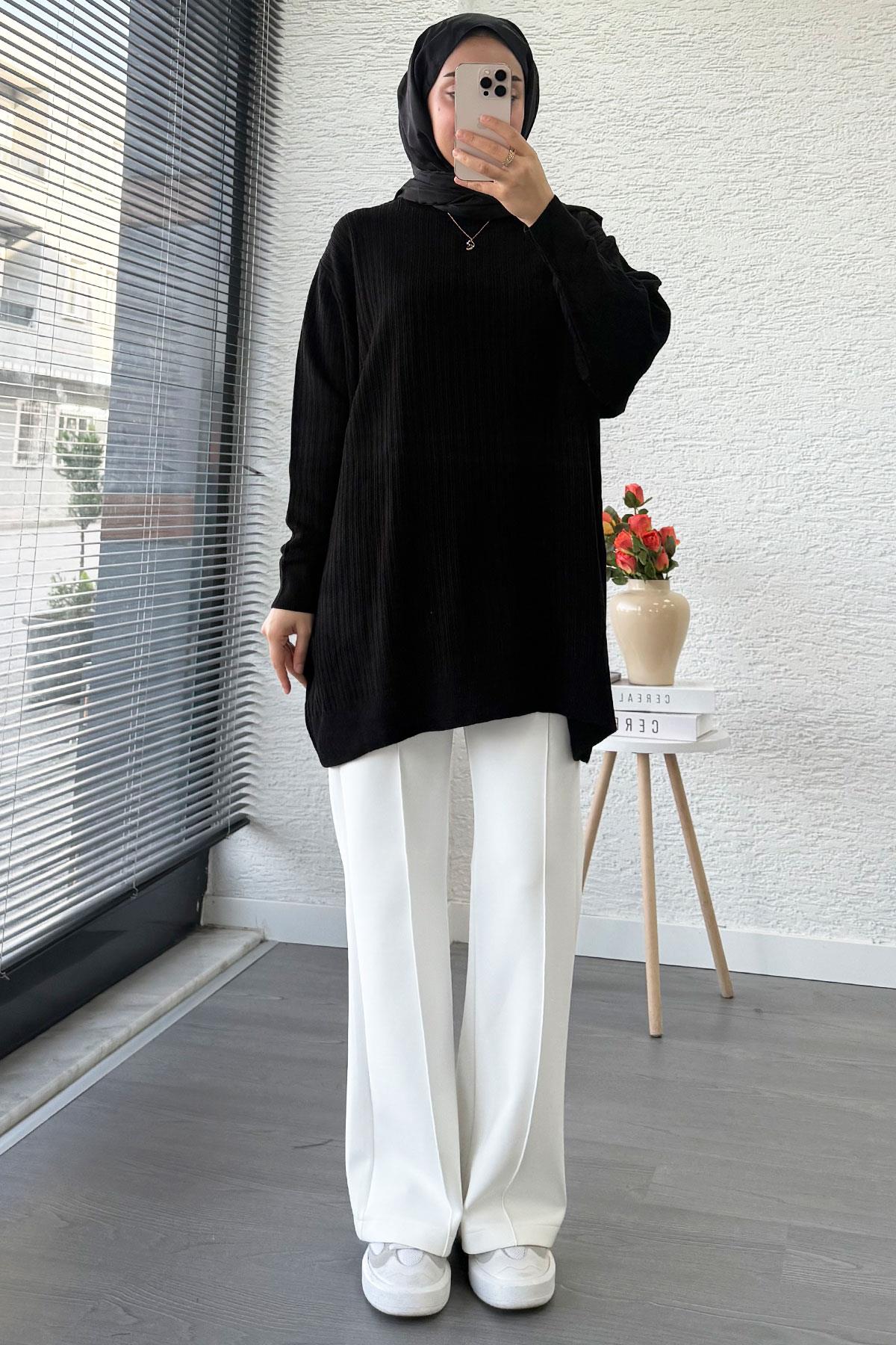 Fitilli Oversize Kadın Kazak - Siyah