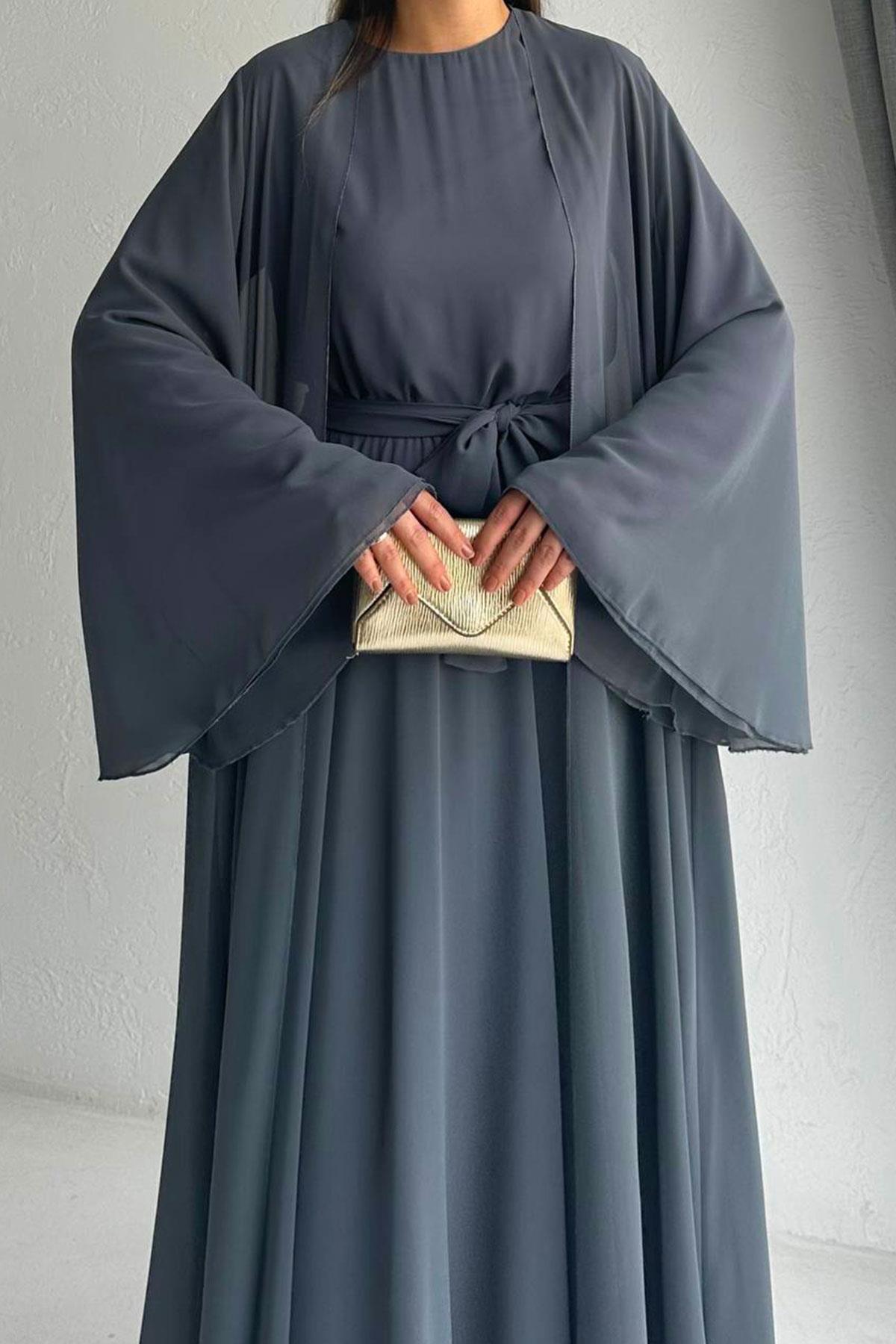 Füme Bella Şifon Abaya Takım 