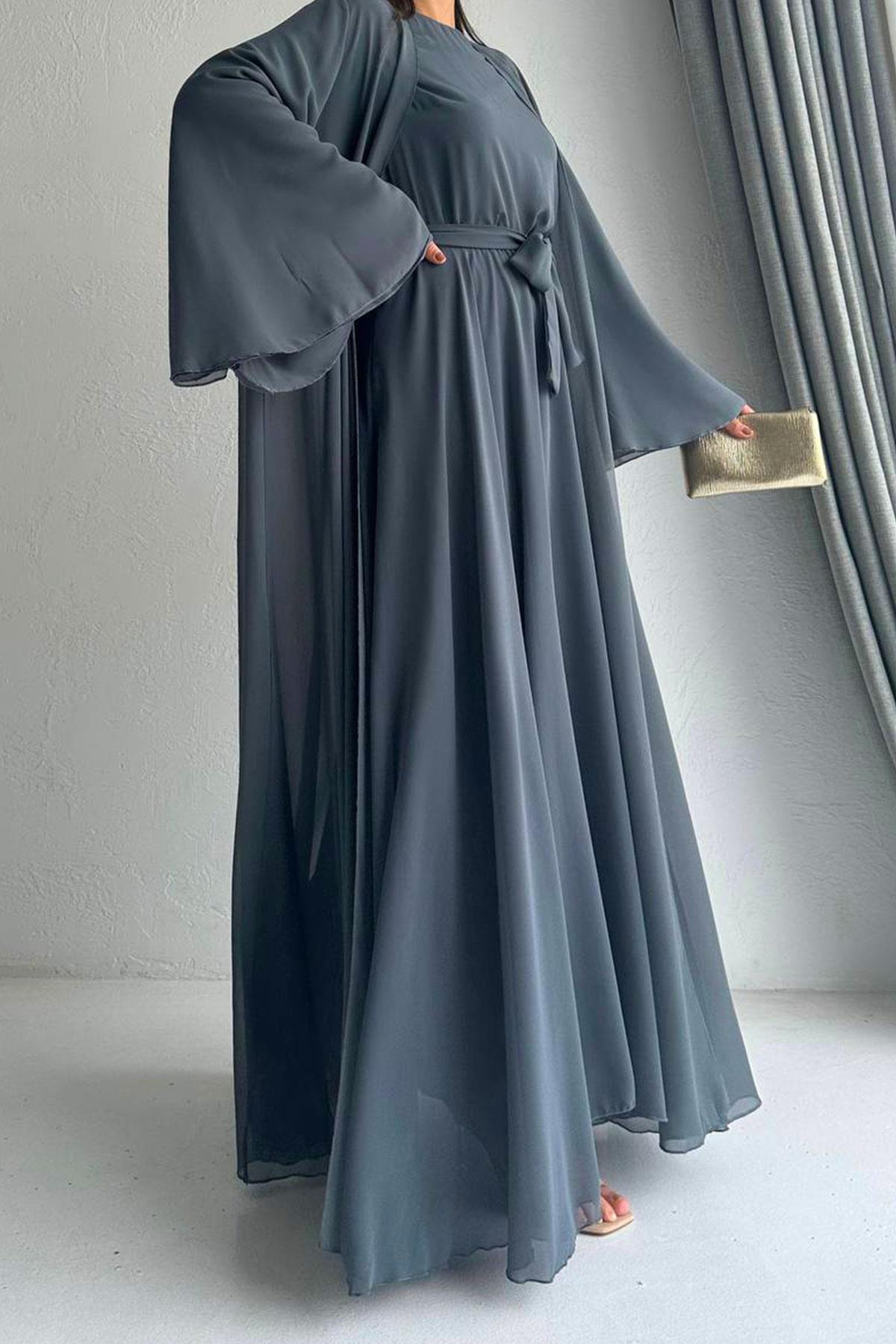 Füme Bella Şifon Abaya Takım 