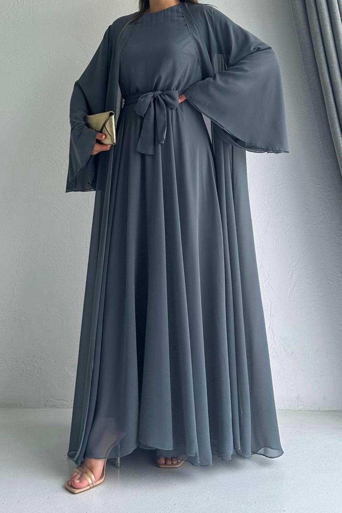 Füme Bella Şifon Abaya Takım 