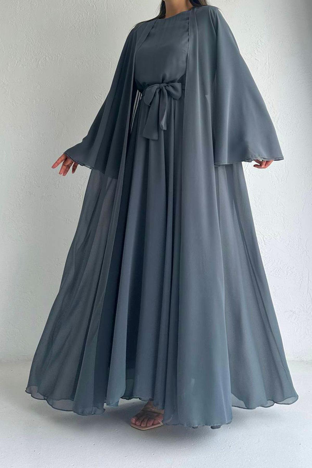 Füme Bella Şifon Abaya Takım 
