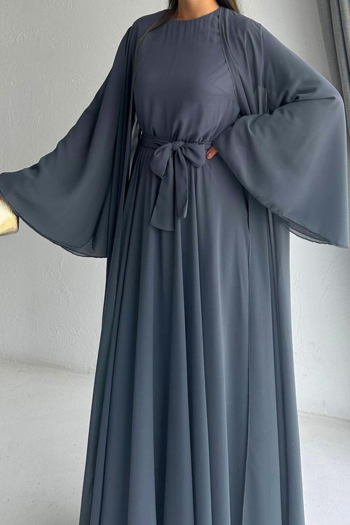 Füme Bella Şifon Abaya Takım 