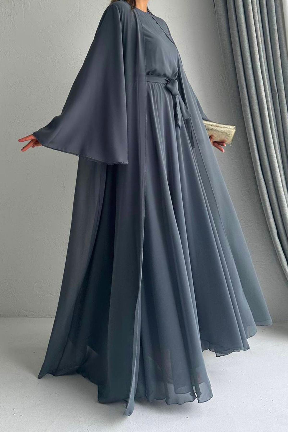 Füme Bella Şifon Abaya Takım 