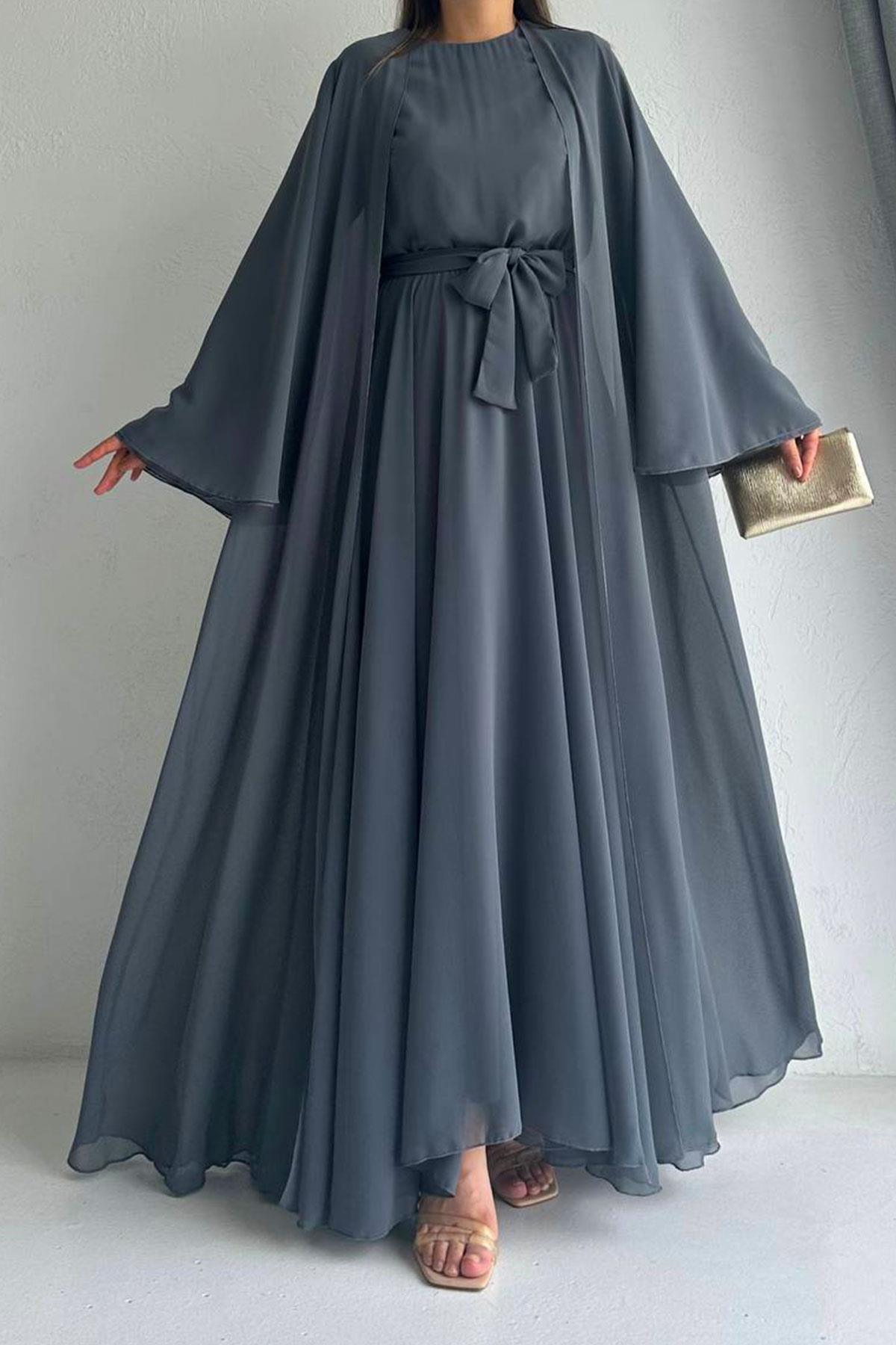 Füme Bella Şifon Abaya Takım 