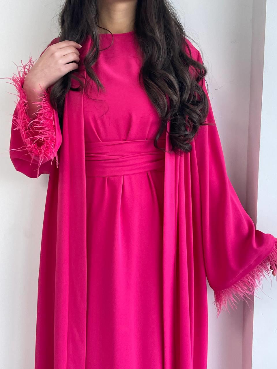 Fuşya Ayla Abaya Takım