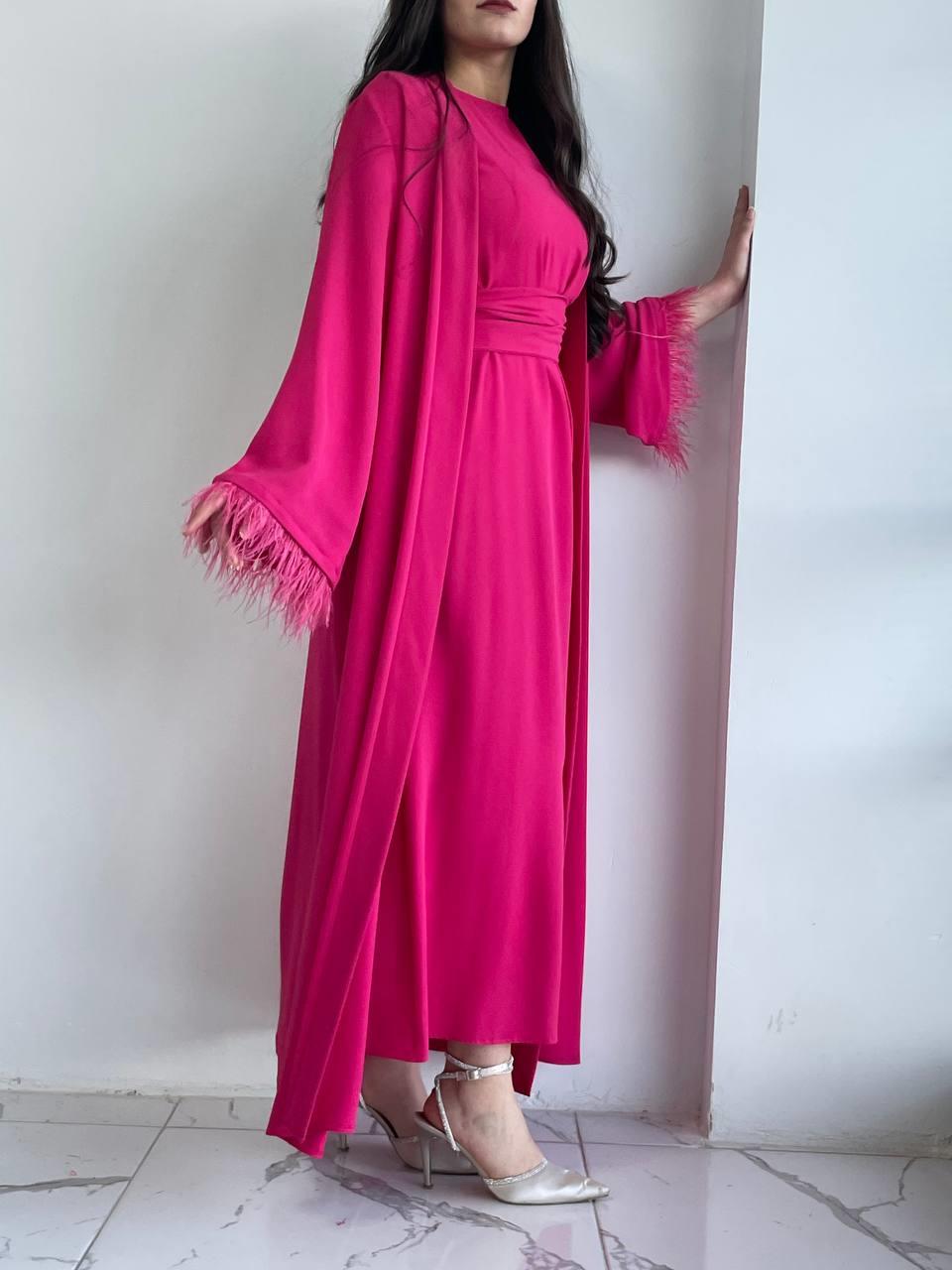 Fuşya Ayla Abaya Takım