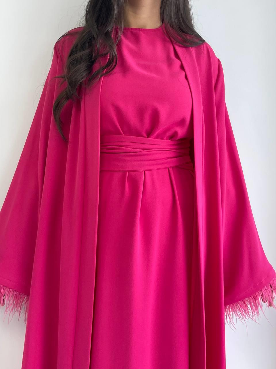 Fuşya Ayla Abaya Takım