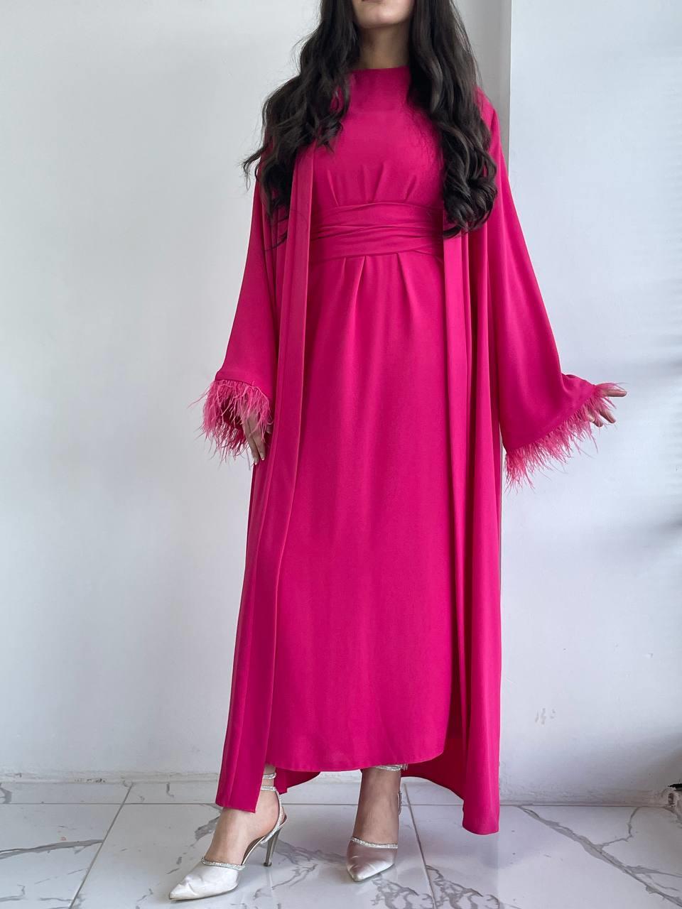 Fuşya Ayla Abaya Takım