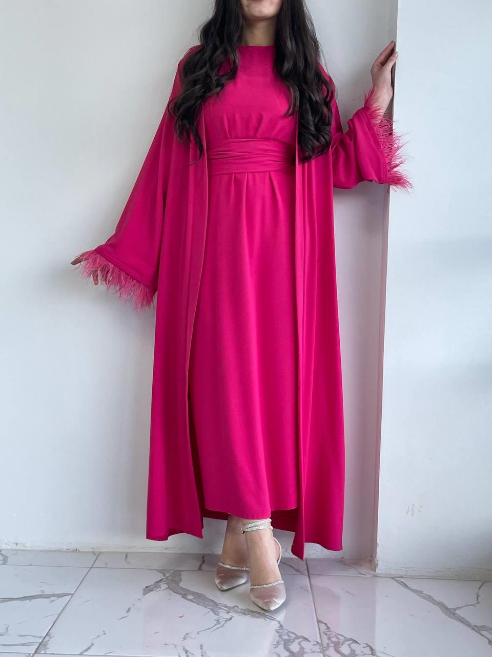 Fuşya Ayla Abaya Takım