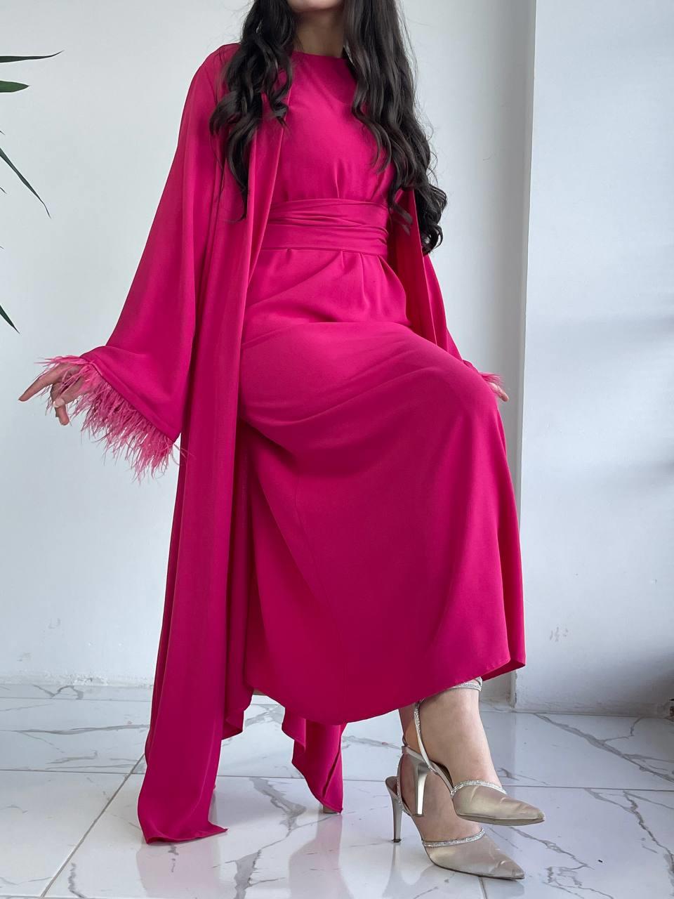 Fuşya Ayla Abaya Takım