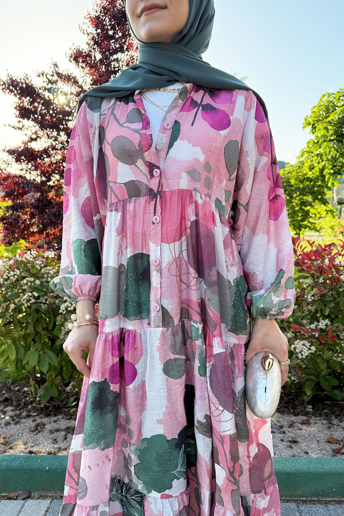 Gardenia Tensel Desenli Yazlık Elbise – Pembe