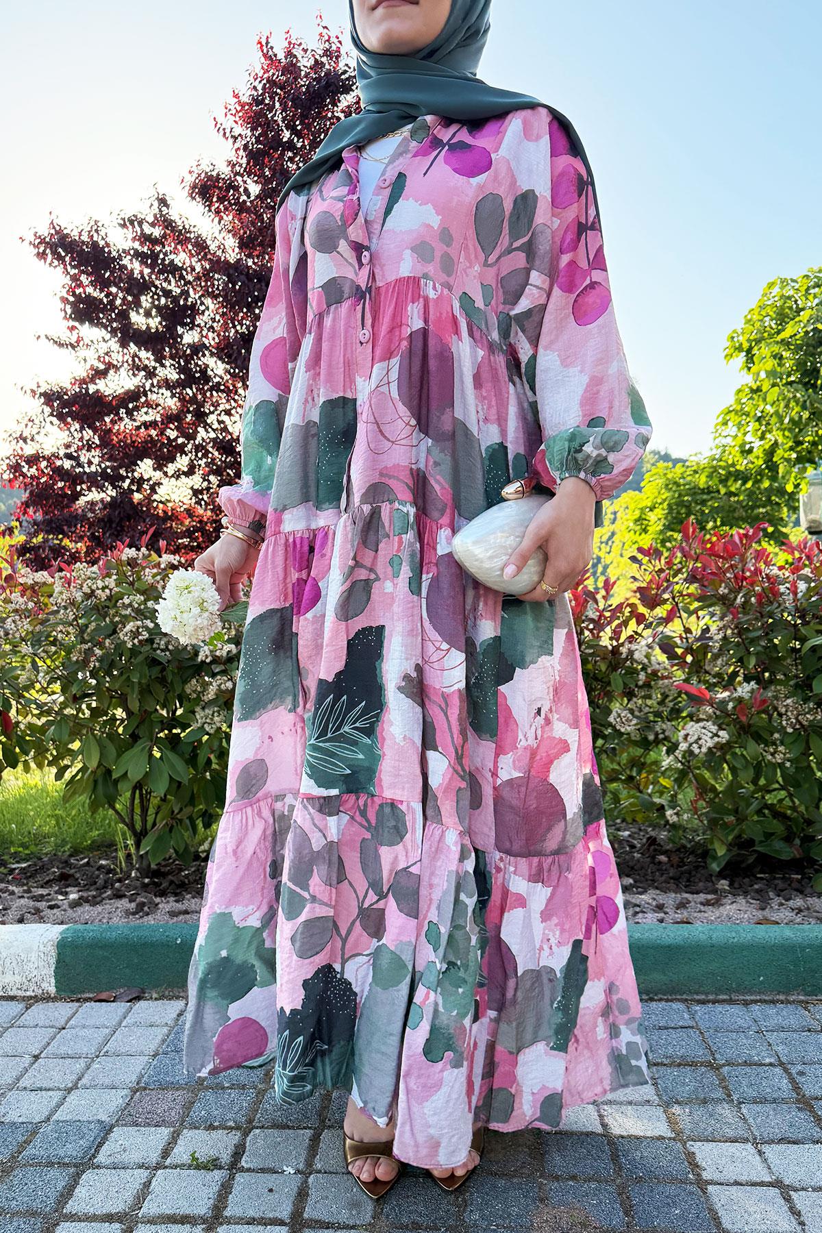 Gardenia Tensel Desenli Yazlık Elbise – Pembe