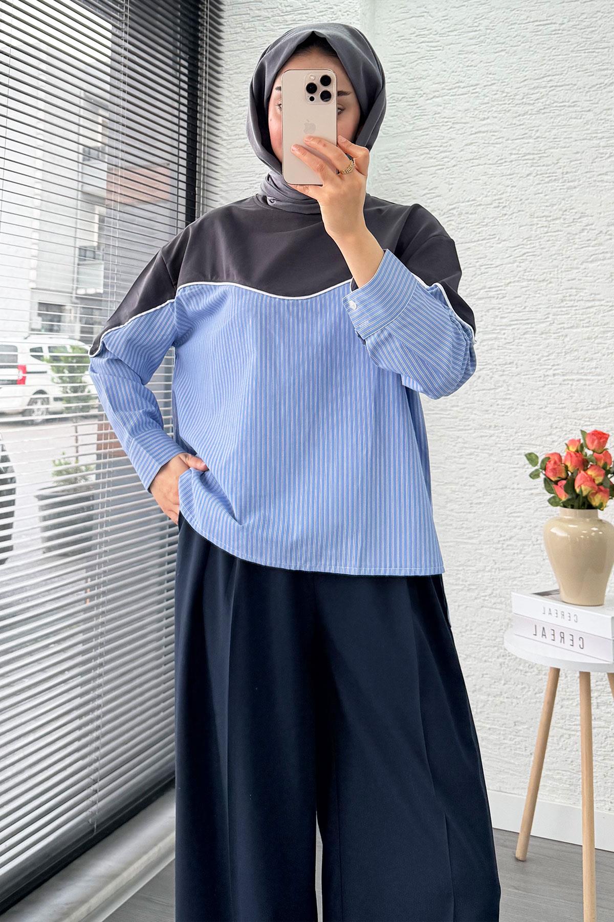 Gömlek Detaylı Kadın Sweat - Antrasit