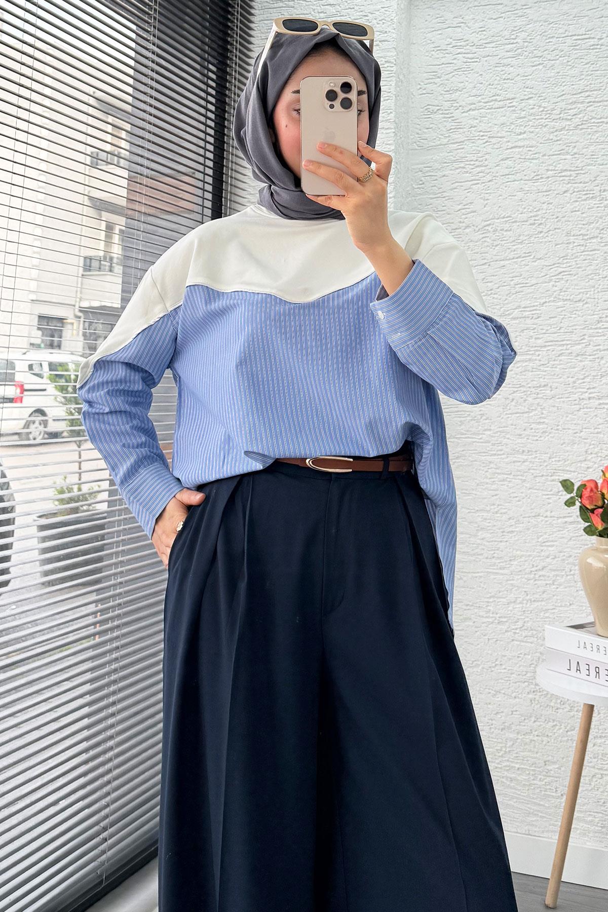 Gömlek Detaylı Kadın Sweat - Ekru