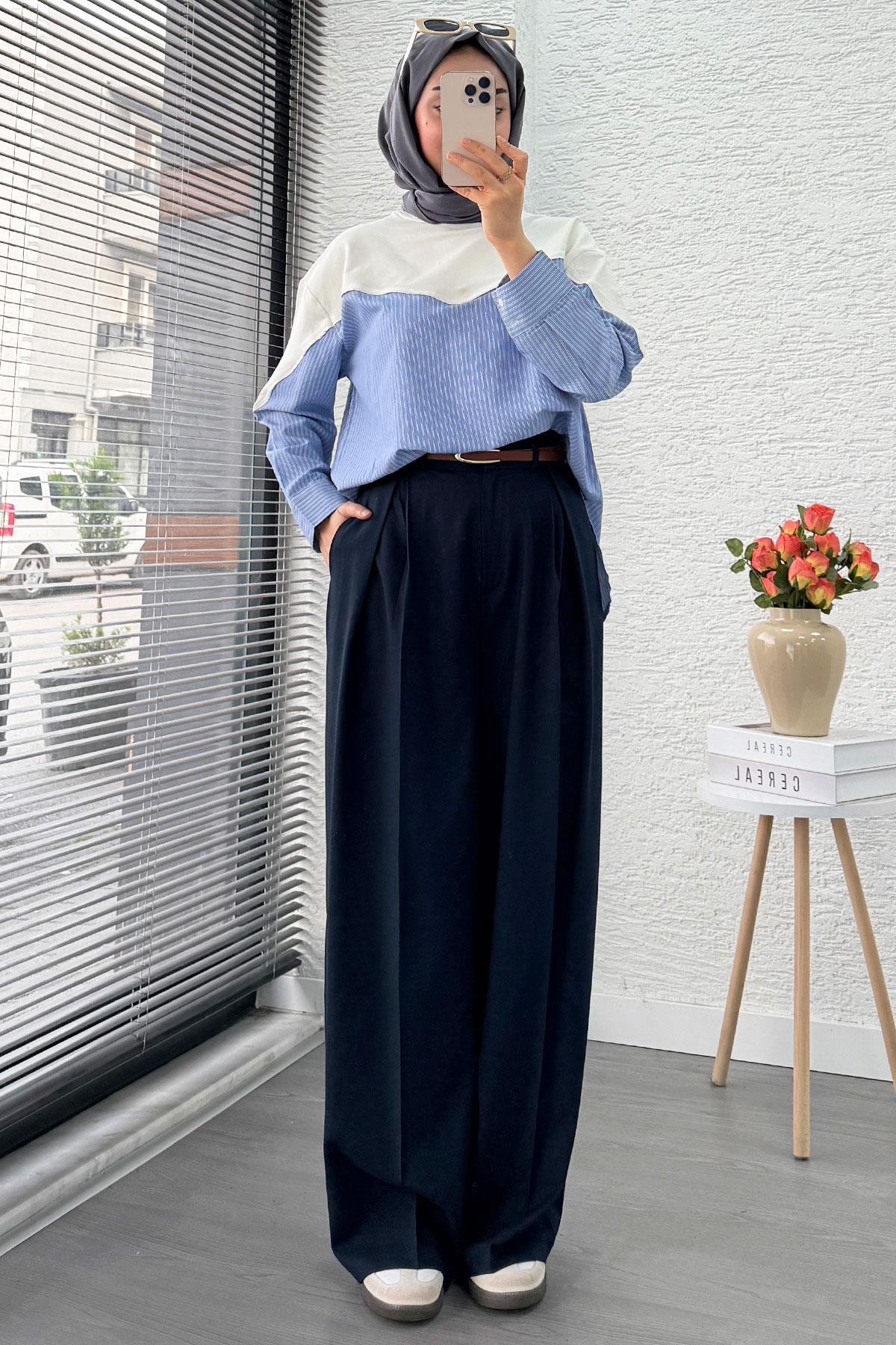 Gömlek Detaylı Kadın Sweat - Ekru