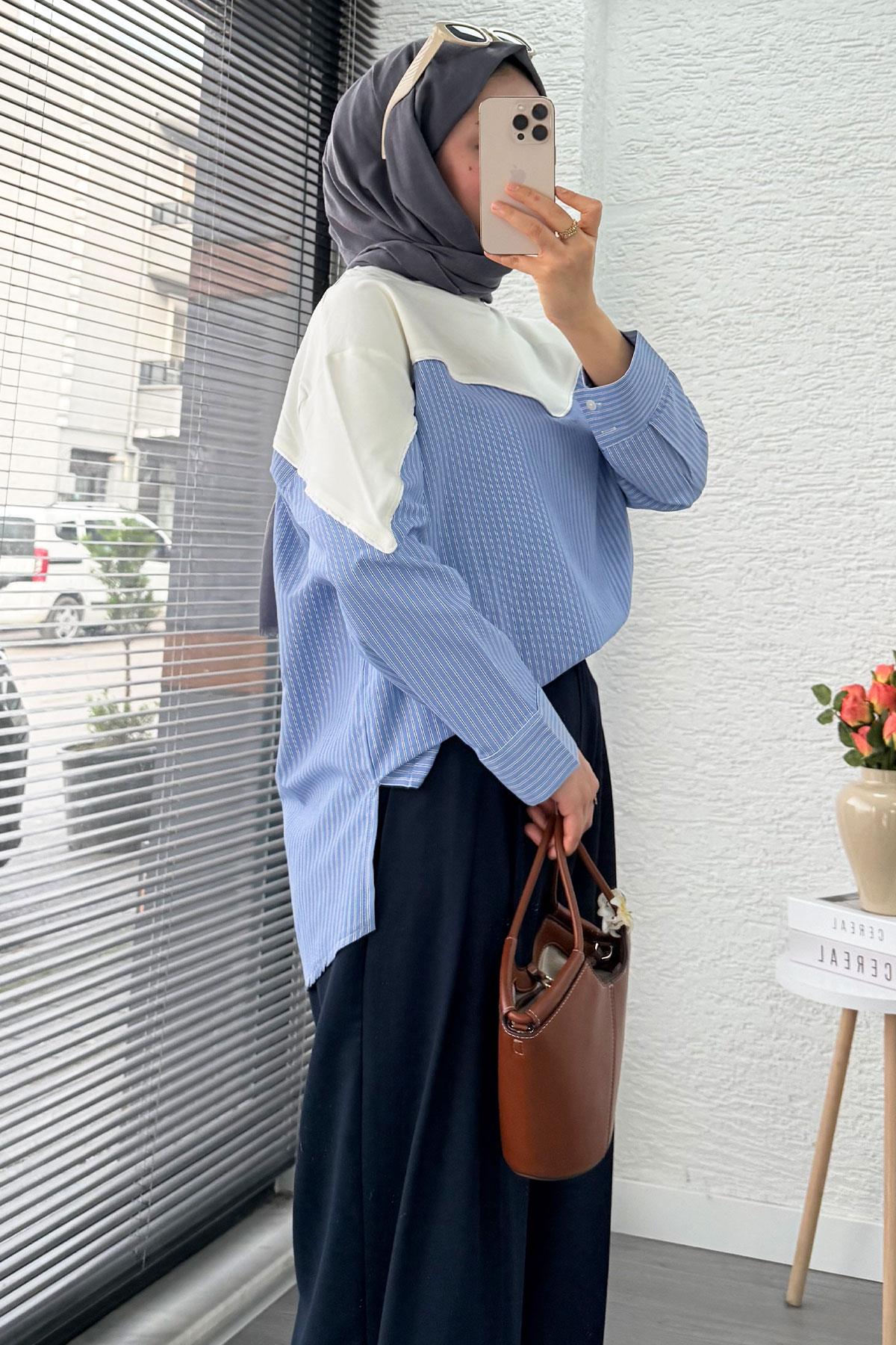 Gömlek Detaylı Kadın Sweat - Ekru