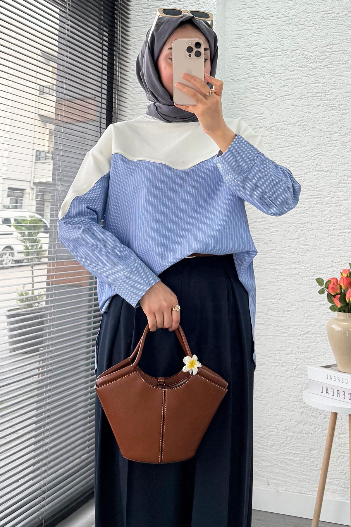 Gömlek Detaylı Kadın Sweat - Ekru