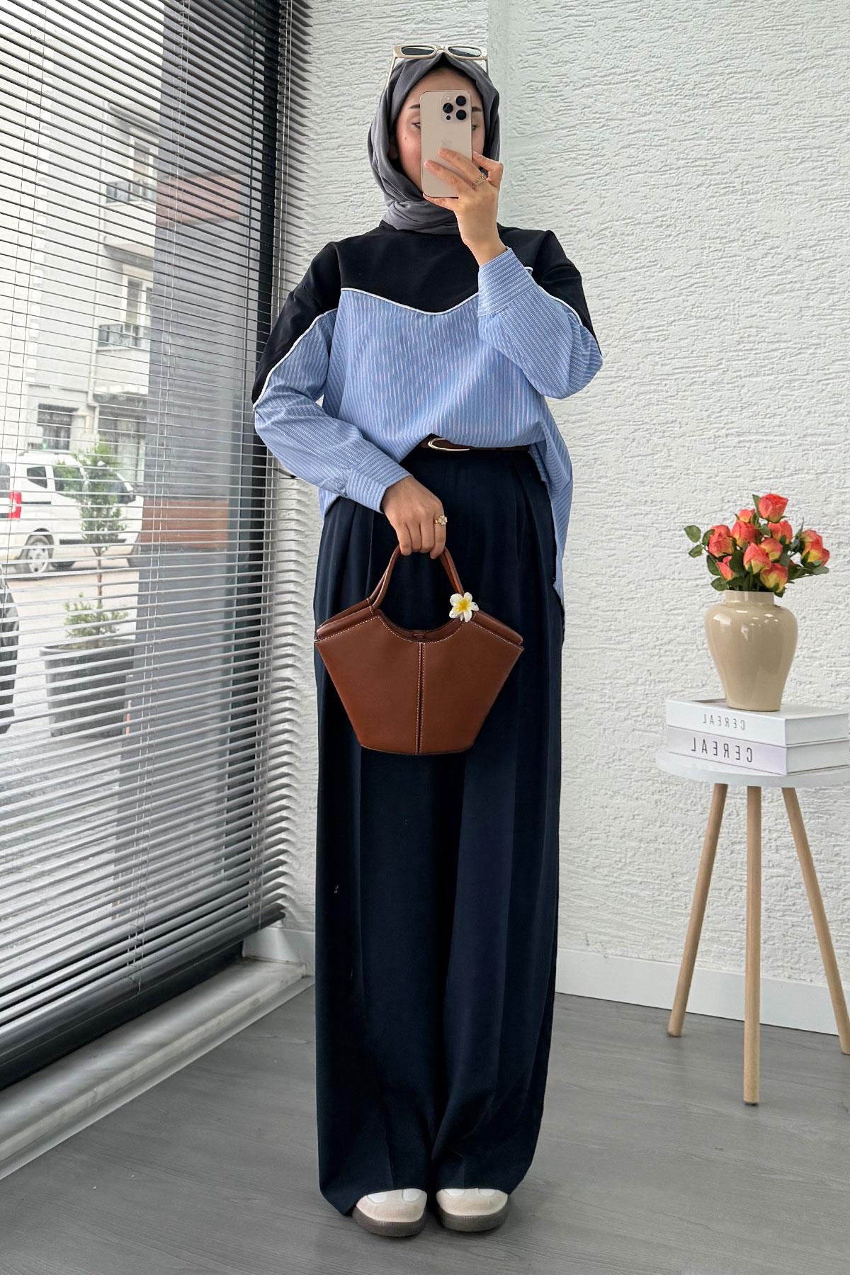 Gömlek Detaylı Kadın Sweat - Lacivert