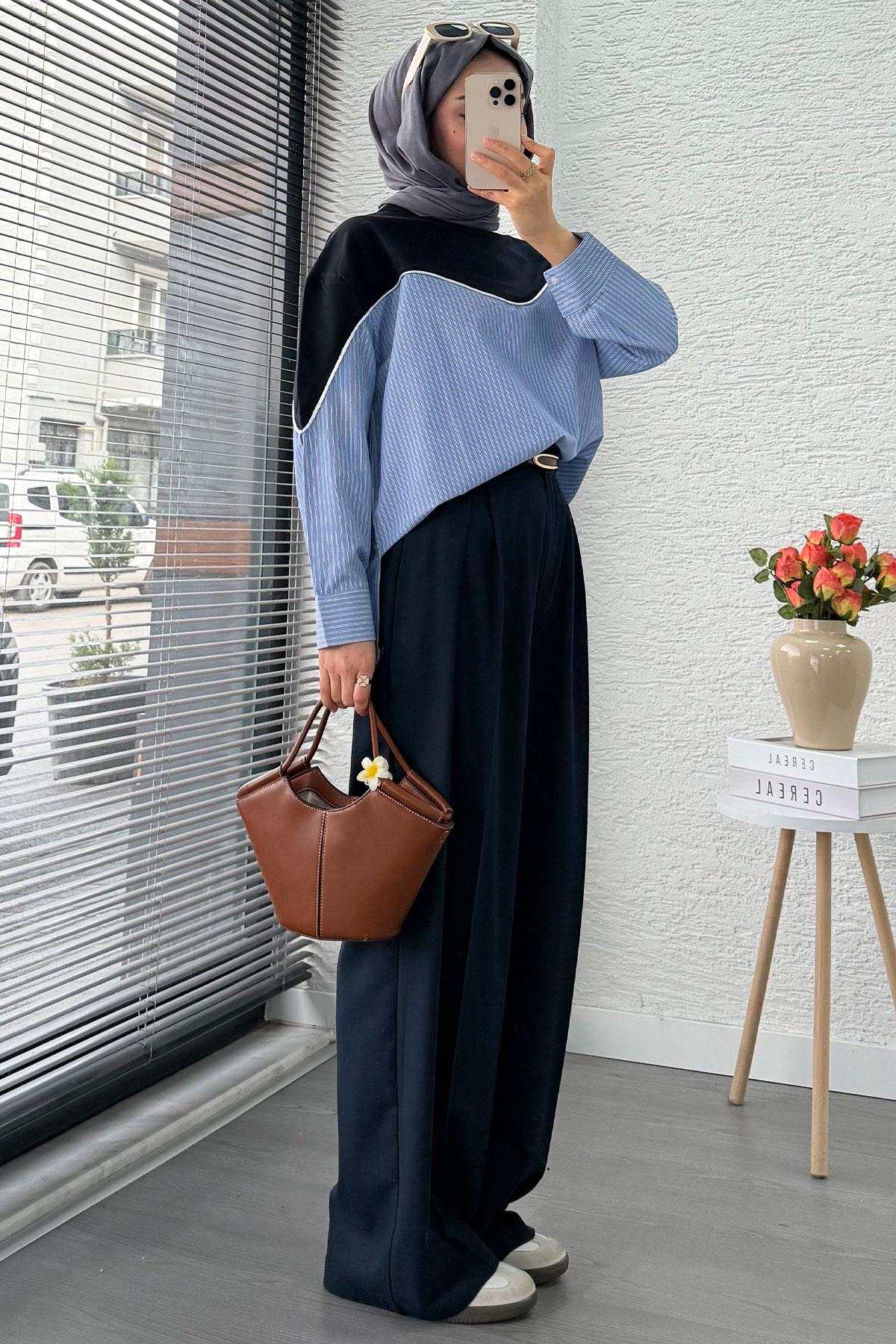 Gömlek Detaylı Kadın Sweat - Lacivert