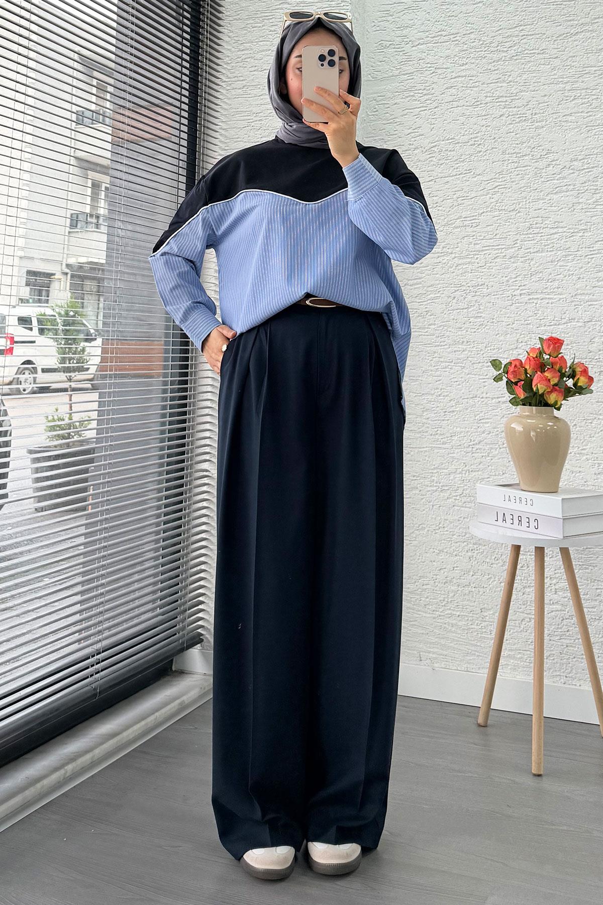 Gömlek Detaylı Kadın Sweat - Lacivert