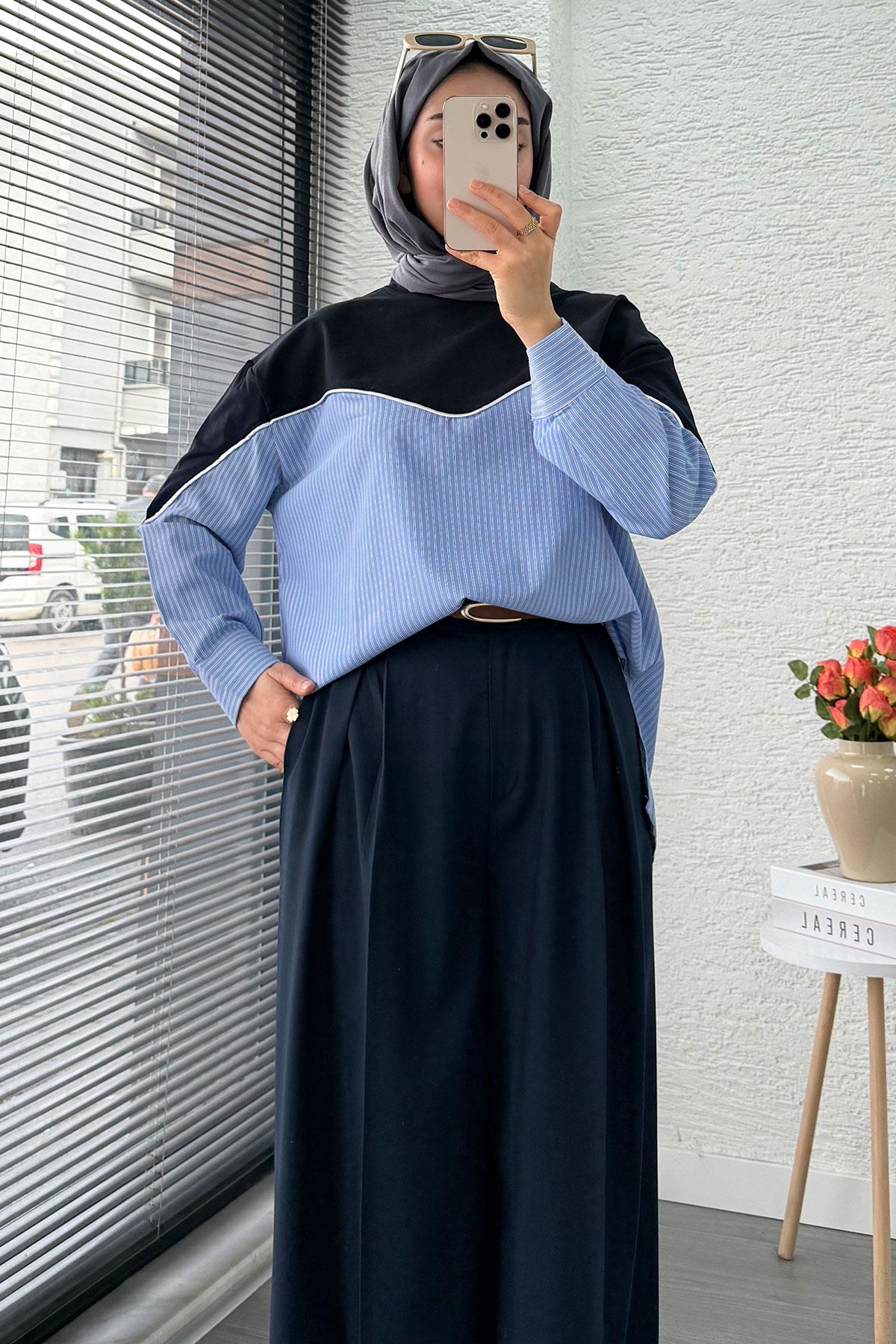 Gömlek Detaylı Kadın Sweat - Lacivert