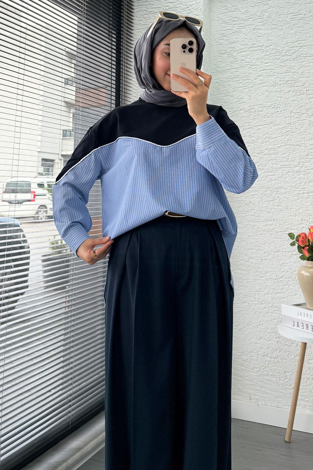 Gömlek Detaylı Kadın Sweat - Lacivert