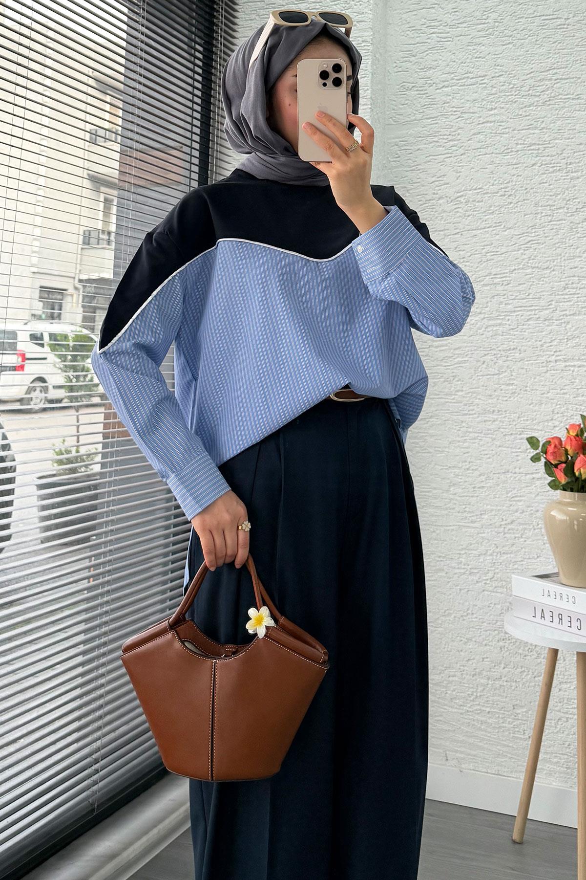 Gömlek Detaylı Kadın Sweat - Lacivert