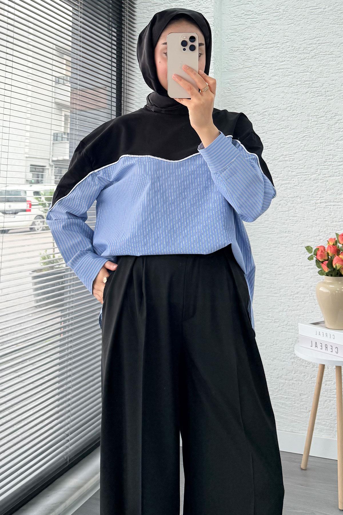 Gömlek Detaylı Kadın Sweat - Siyah