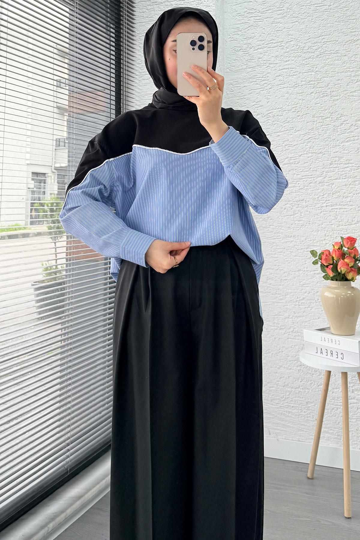 Gömlek Detaylı Kadın Sweat - Siyah