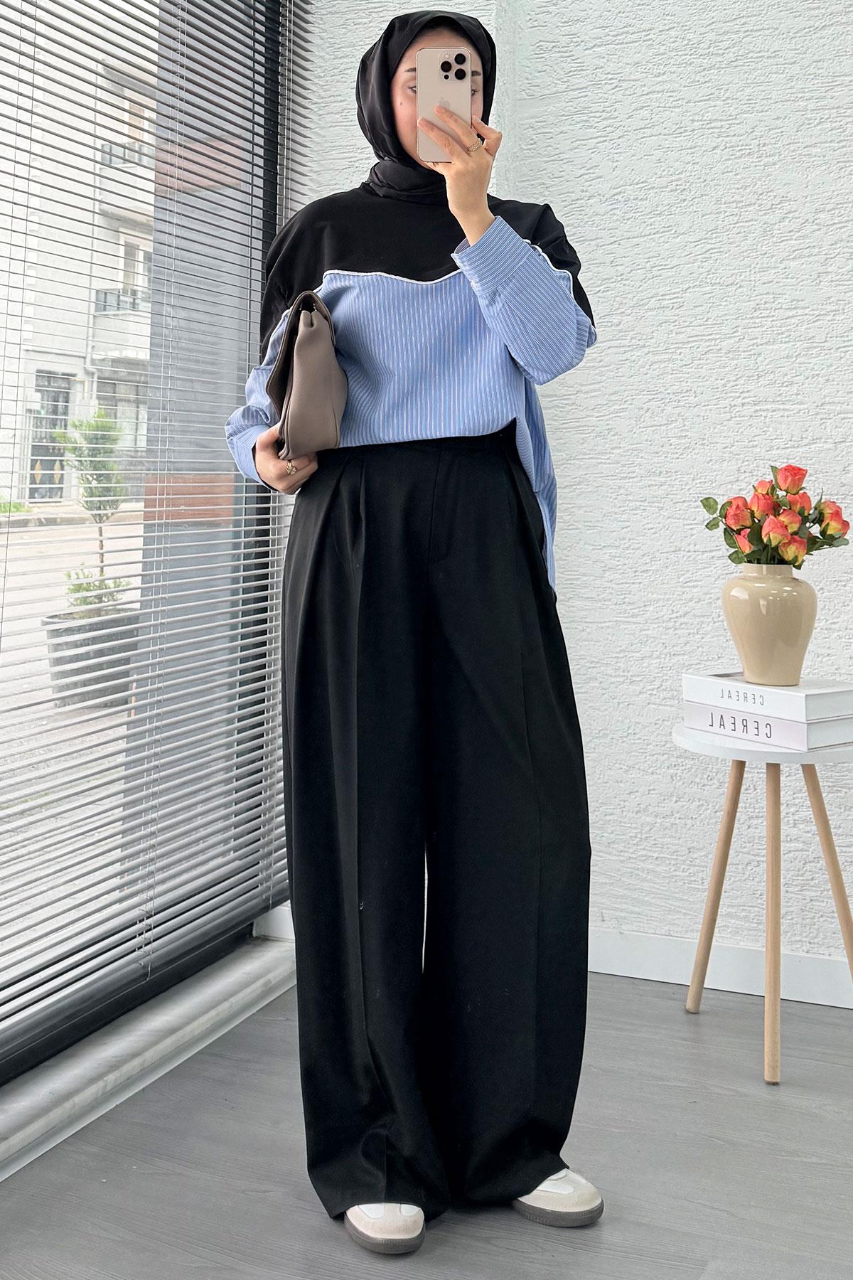 Gömlek Detaylı Kadın Sweat - Siyah