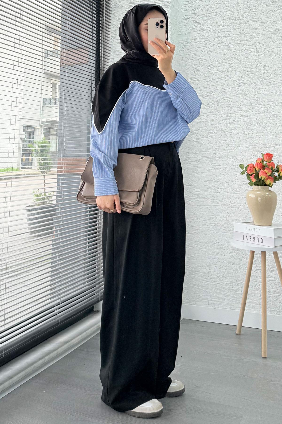 Gömlek Detaylı Kadın Sweat - Siyah