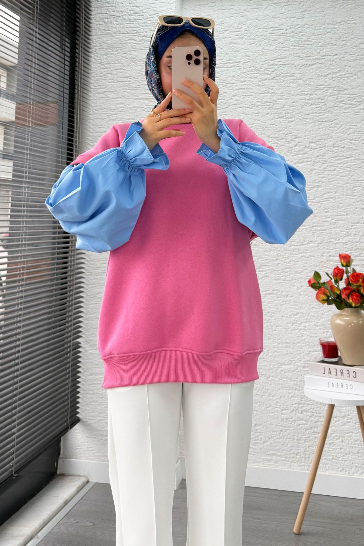 Gömlek Kol Oversize Kadın Sweat – Pembe