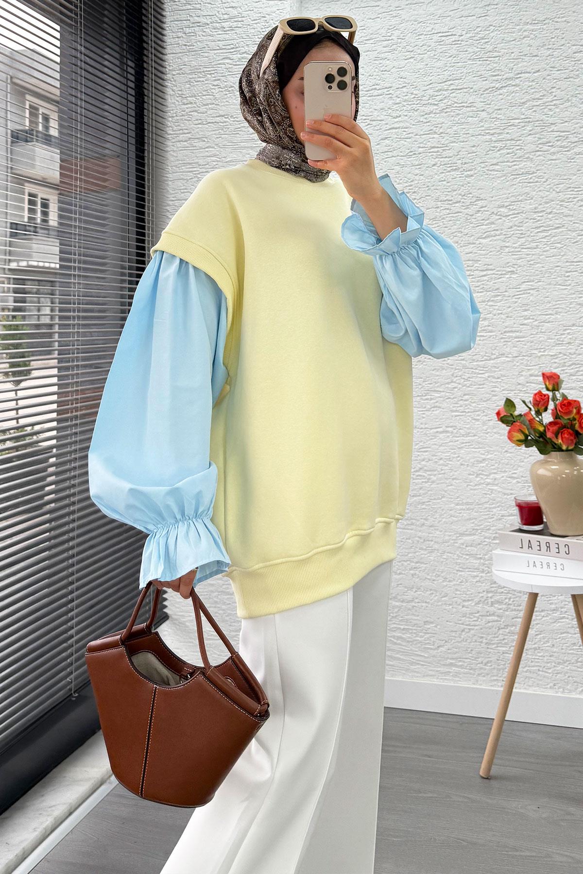 Gömlek Kol Oversize Kadın Sweat – Sarı