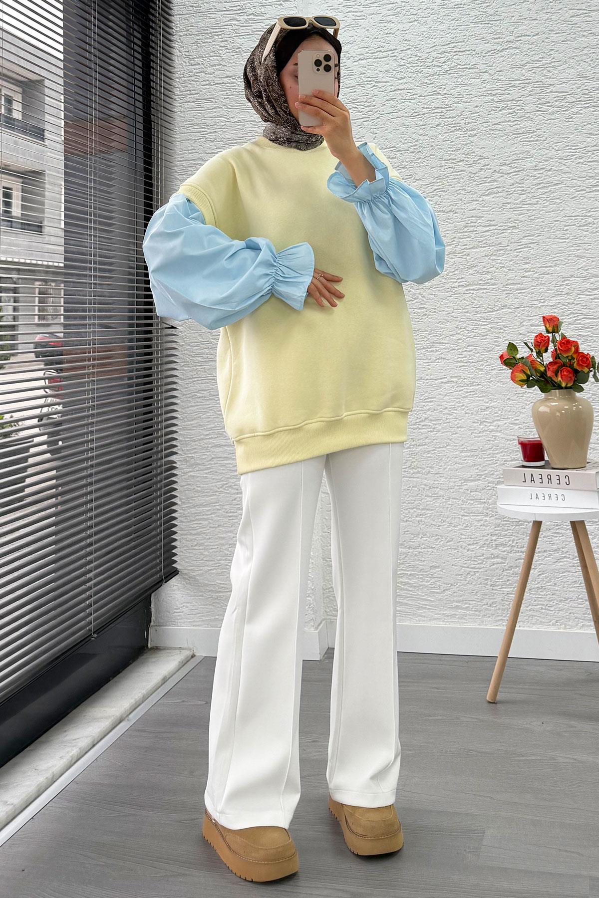 Gömlek Kol Oversize Kadın Sweat – Sarı