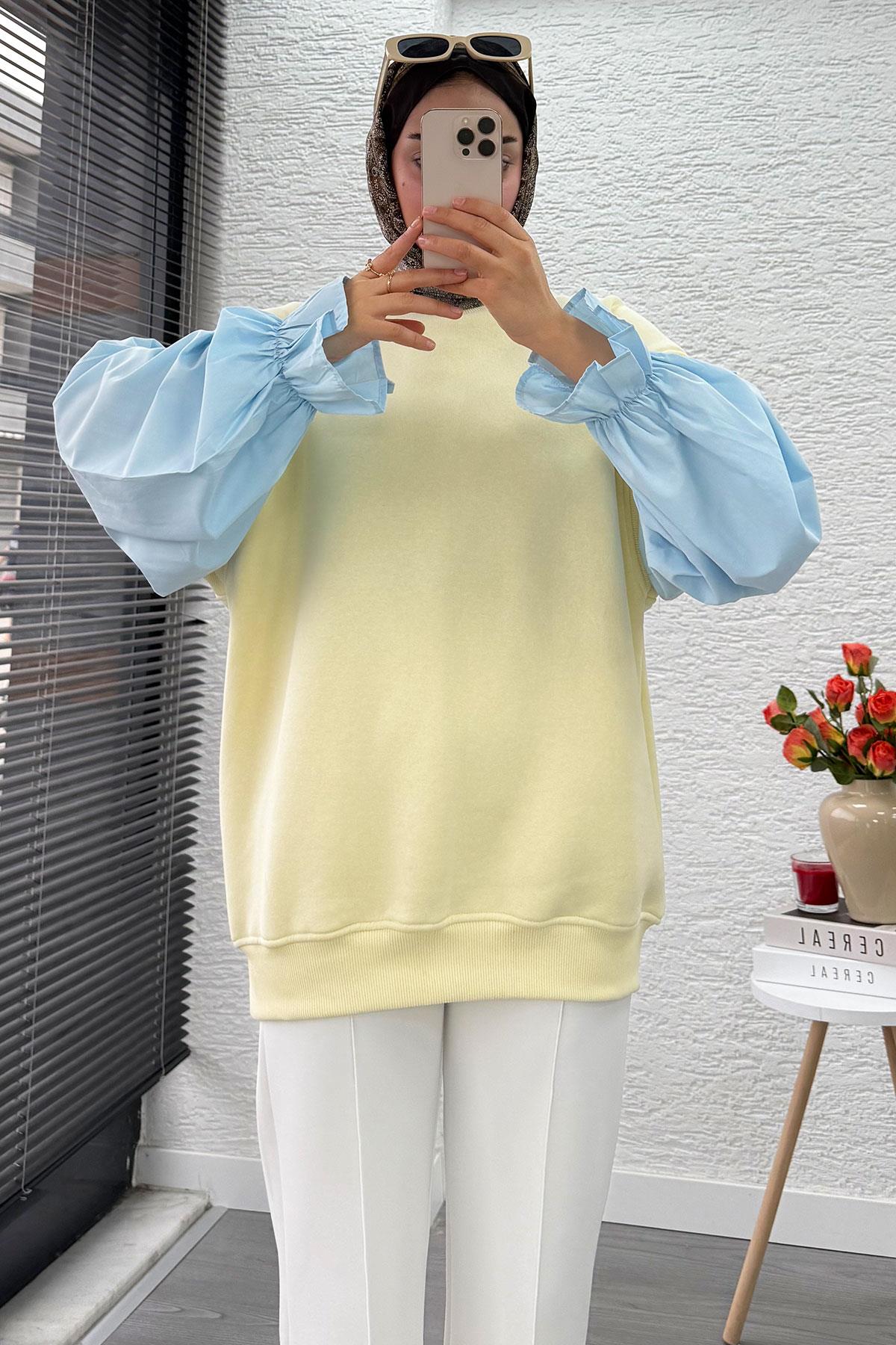 Gömlek Kol Oversize Kadın Sweat – Sarı