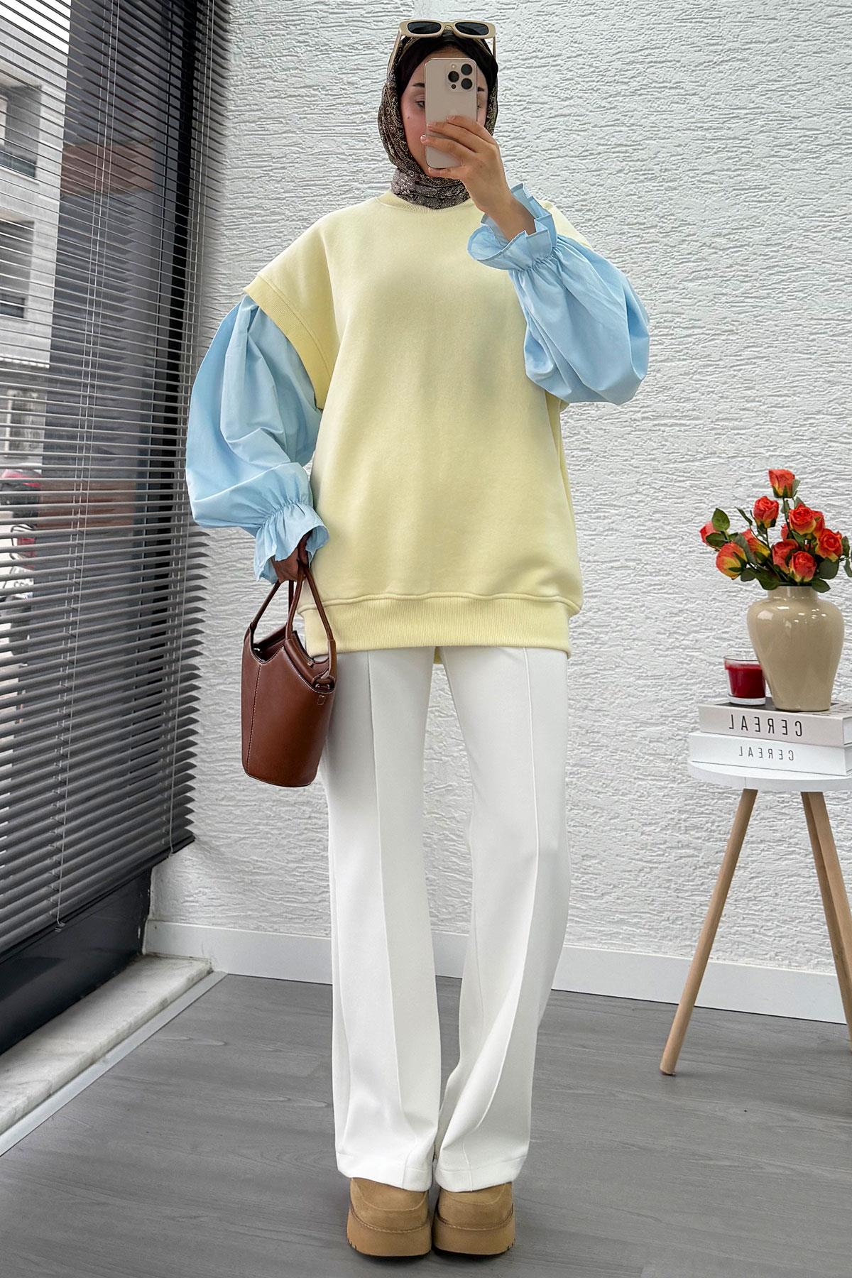 Gömlek Kol Oversize Kadın Sweat – Sarı