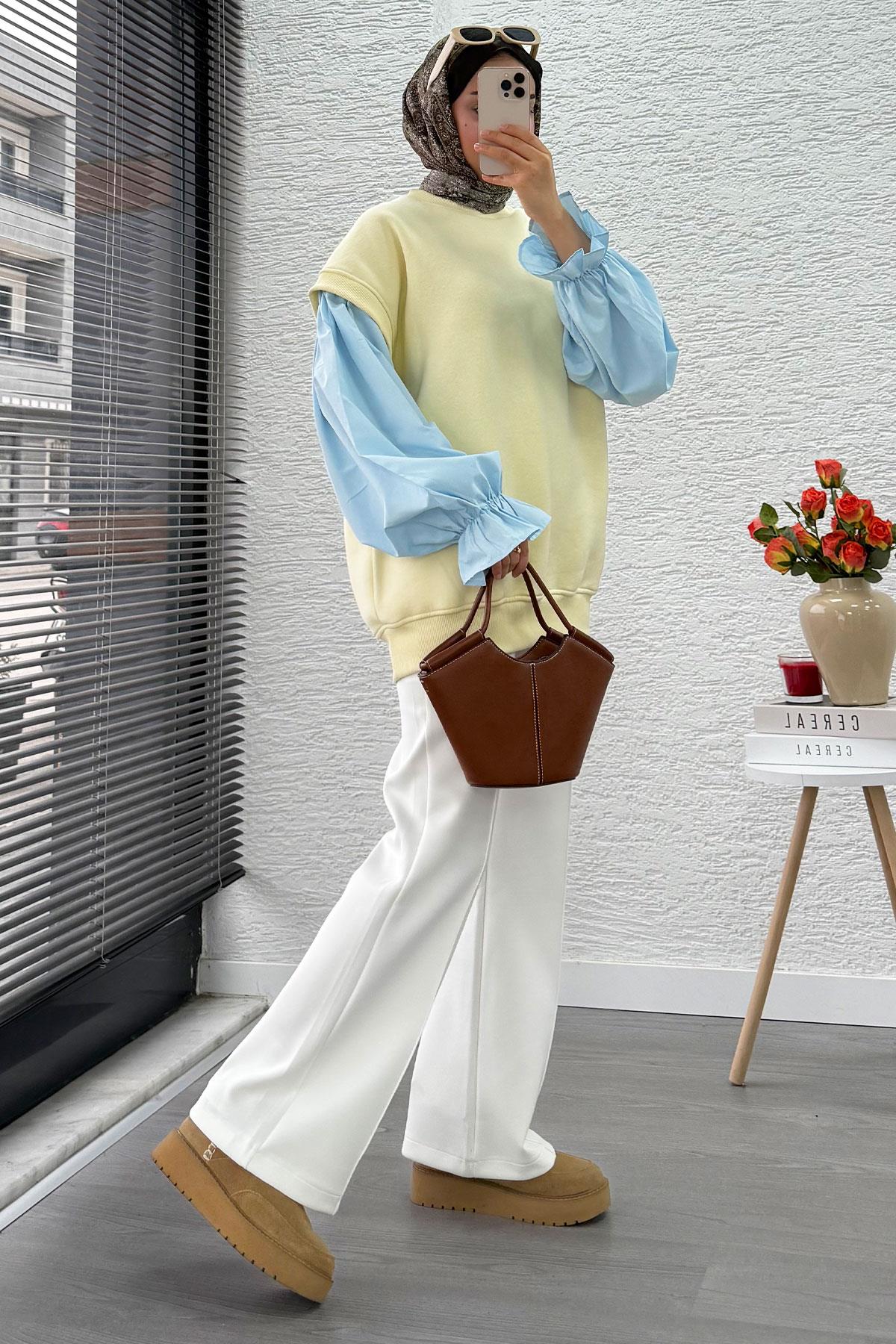 Gömlek Kol Oversize Kadın Sweat – Sarı