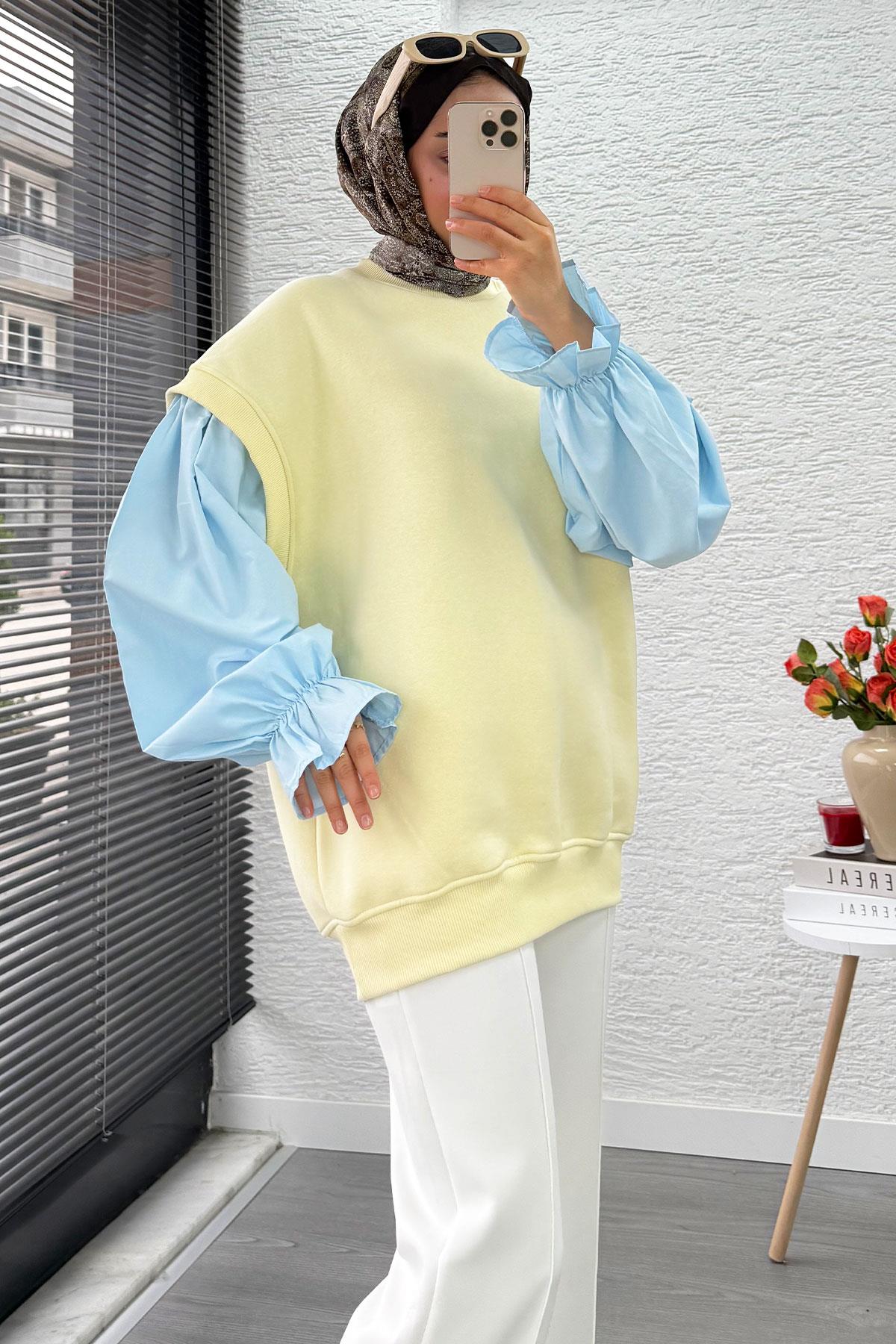 Gömlek Kol Oversize Kadın Sweat – Sarı
