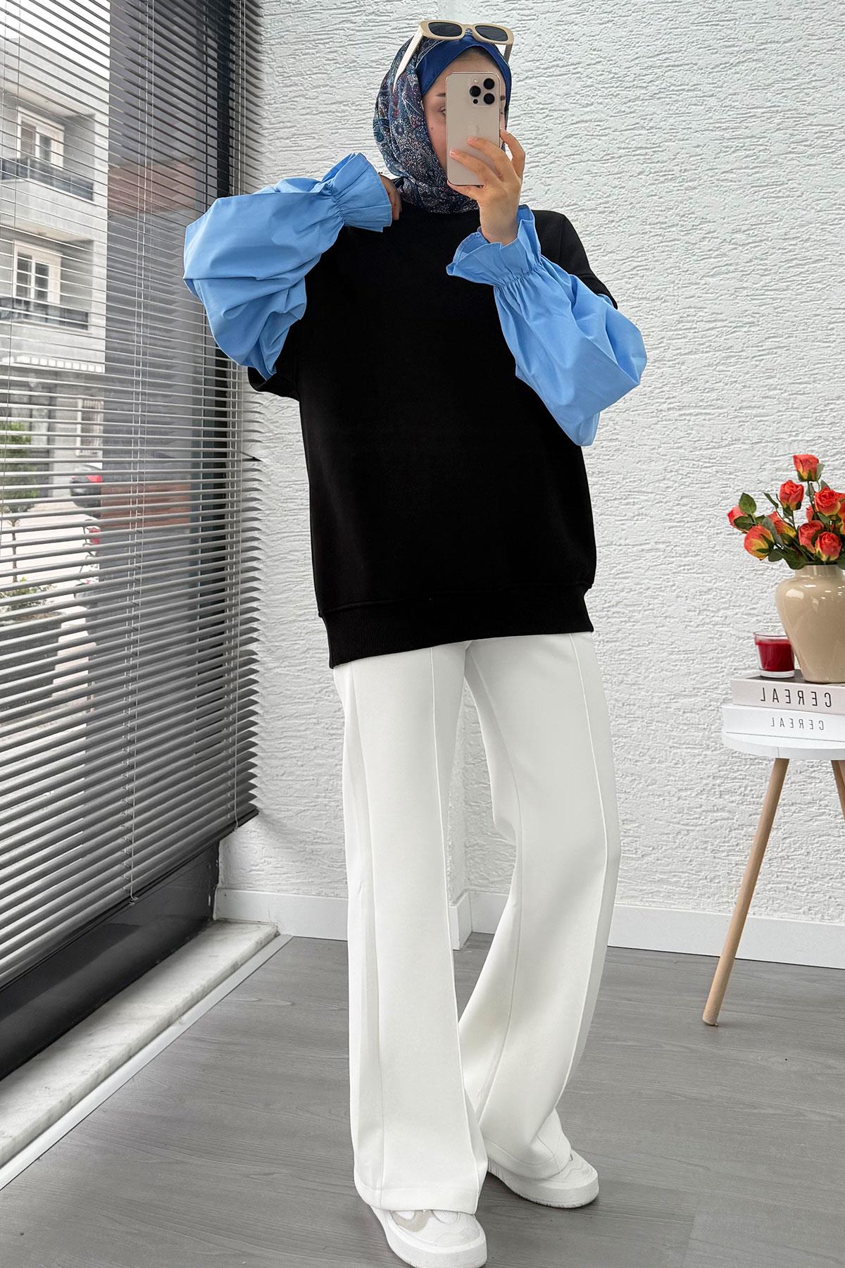 Gömlek Kol Oversize Kadın Sweat – Siyah