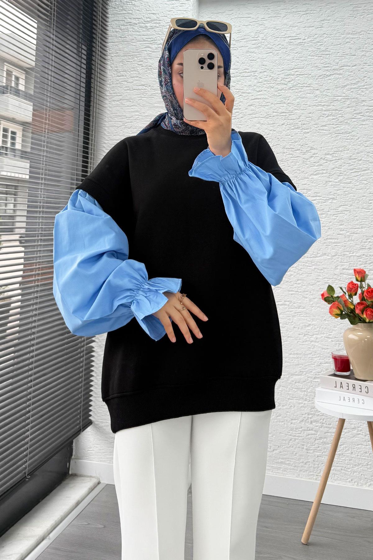 Gömlek Kol Oversize Kadın Sweat – Siyah