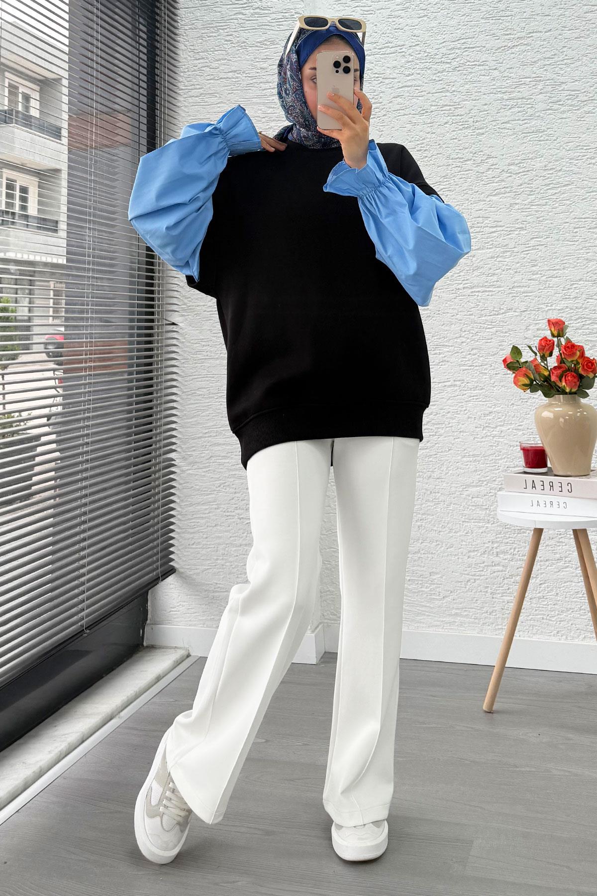 Gömlek Kol Oversize Kadın Sweat – Siyah