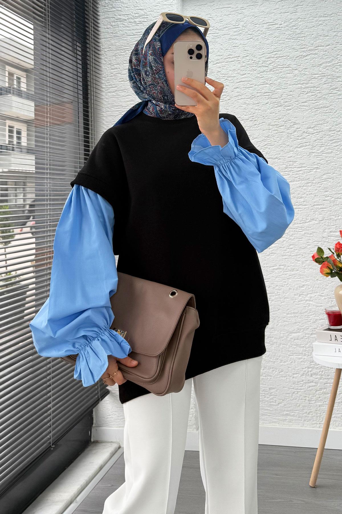 Gömlek Kol Oversize Kadın Sweat – Siyah