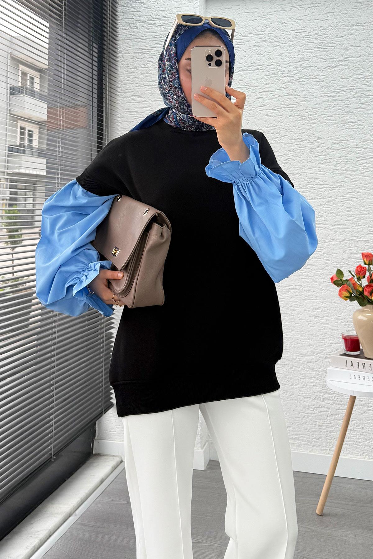 Gömlek Kol Oversize Kadın Sweat – Siyah