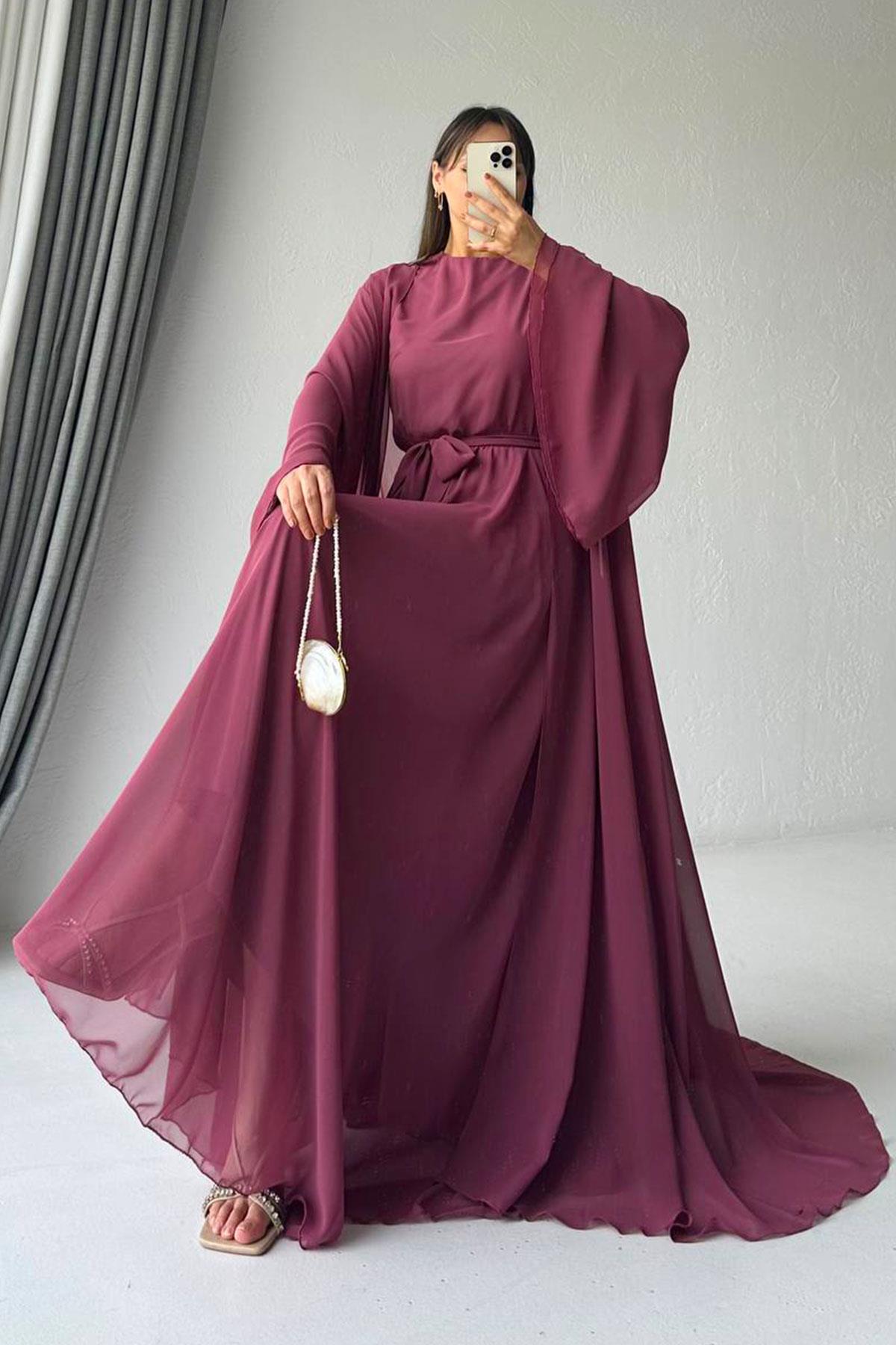Gül Kurusu Bella Şifon Abaya Takım 