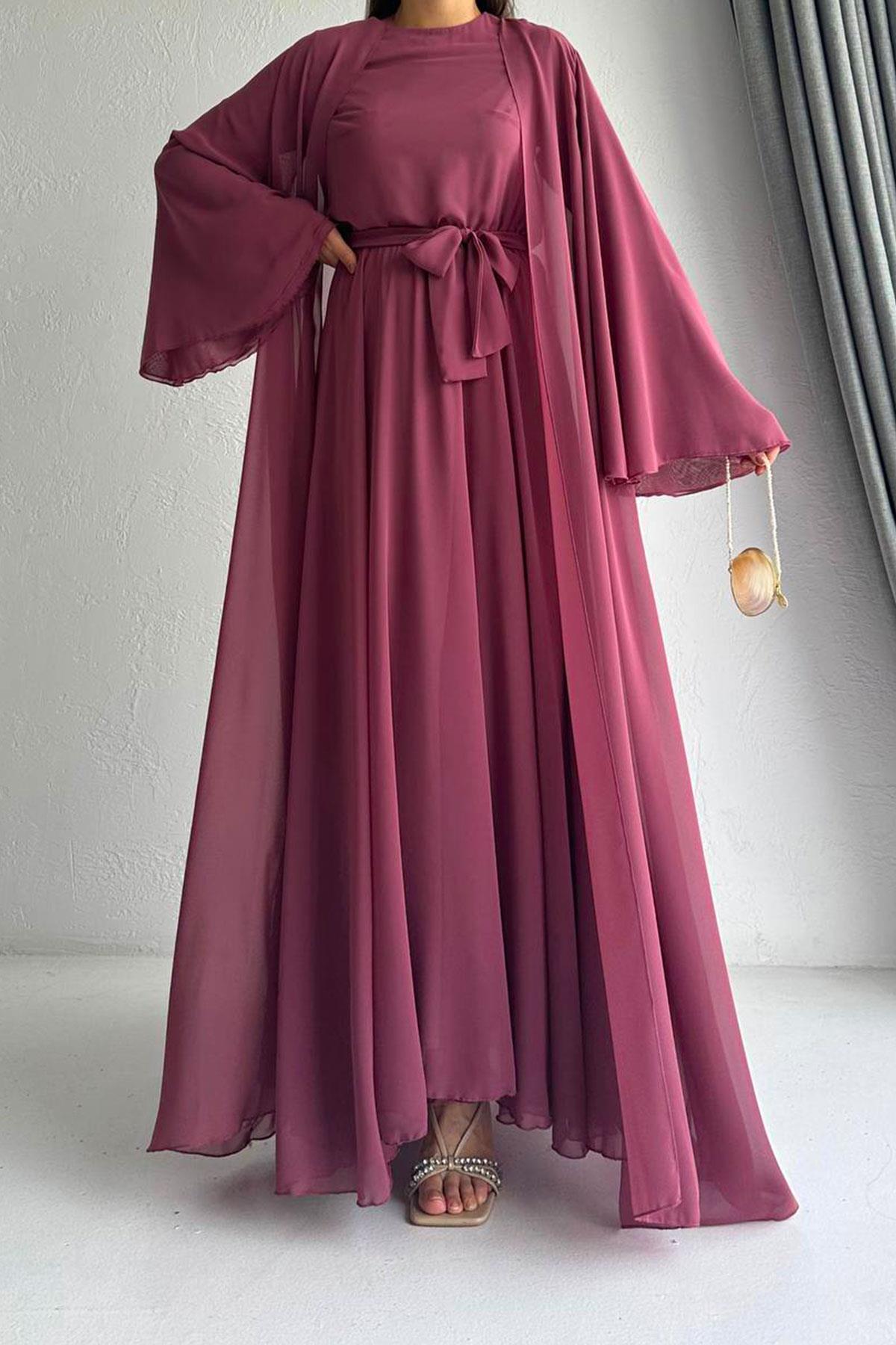 Gül Kurusu Bella Şifon Abaya Takım 