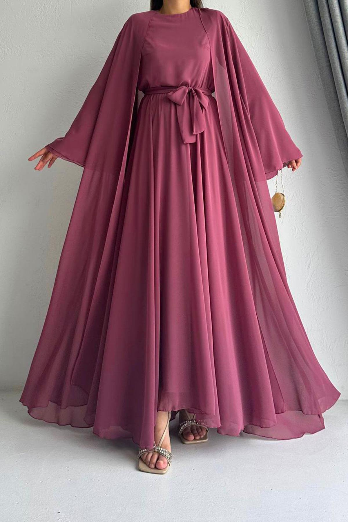 Gül Kurusu Bella Şifon Abaya Takım 