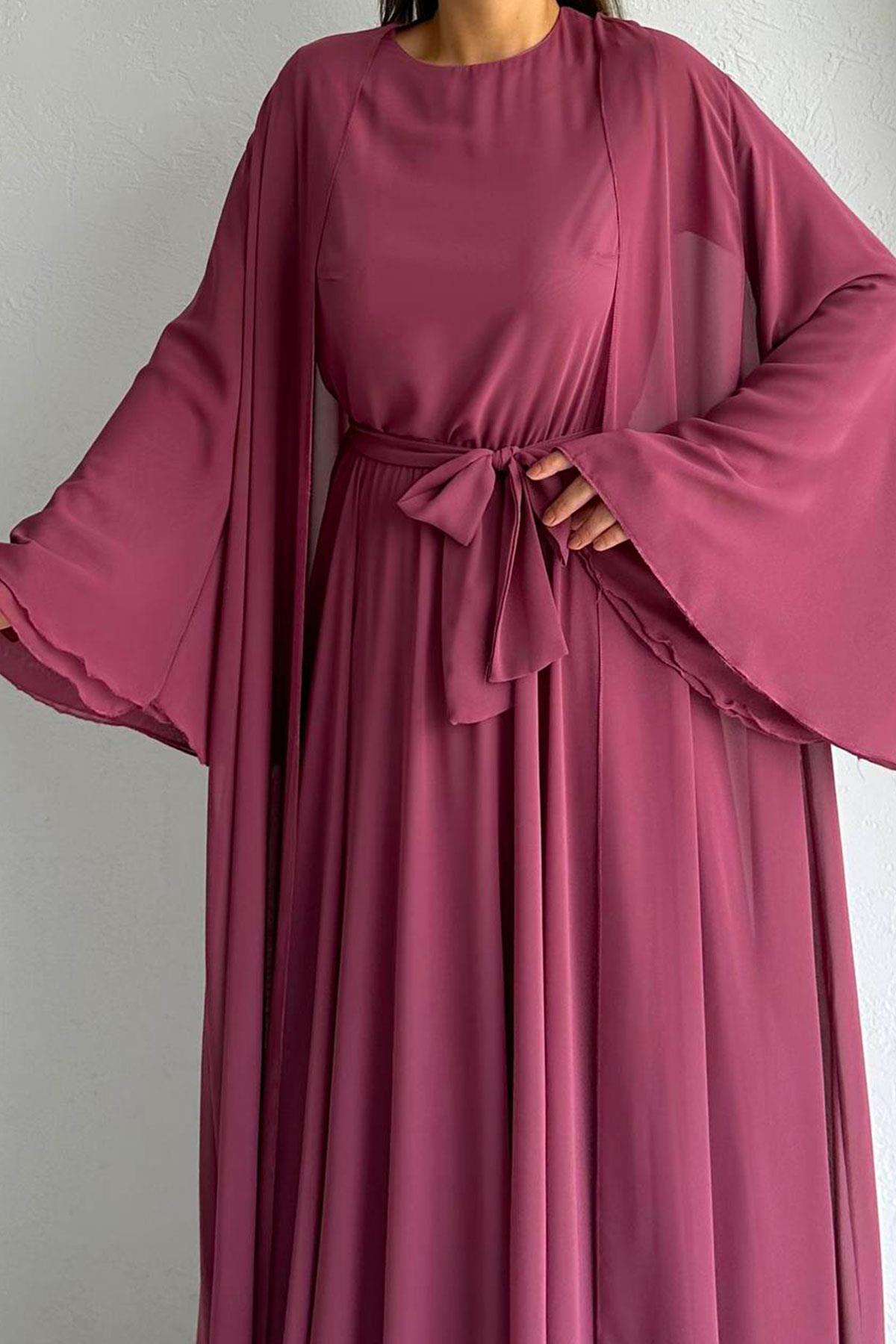 Gül Kurusu Bella Şifon Abaya Takım 