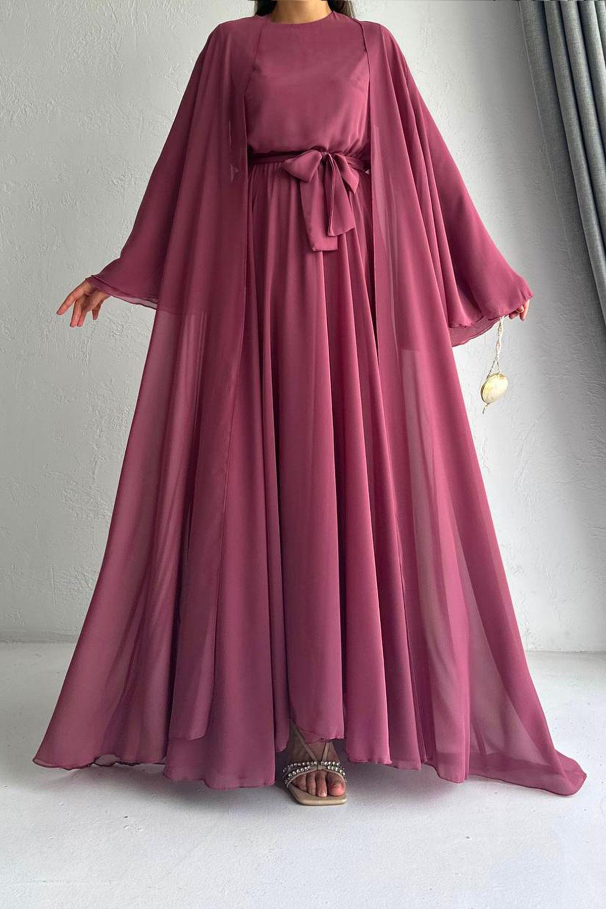 Gül Kurusu Bella Şifon Abaya Takım 