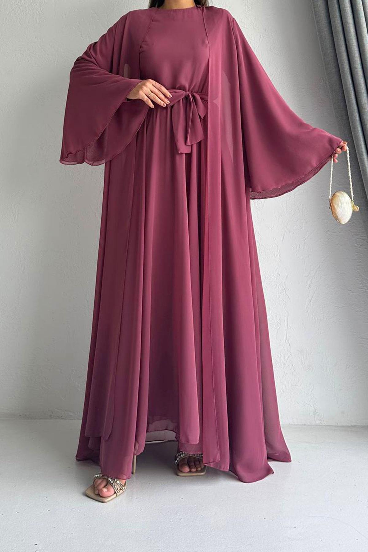 Gül Kurusu Bella Şifon Abaya Takım 