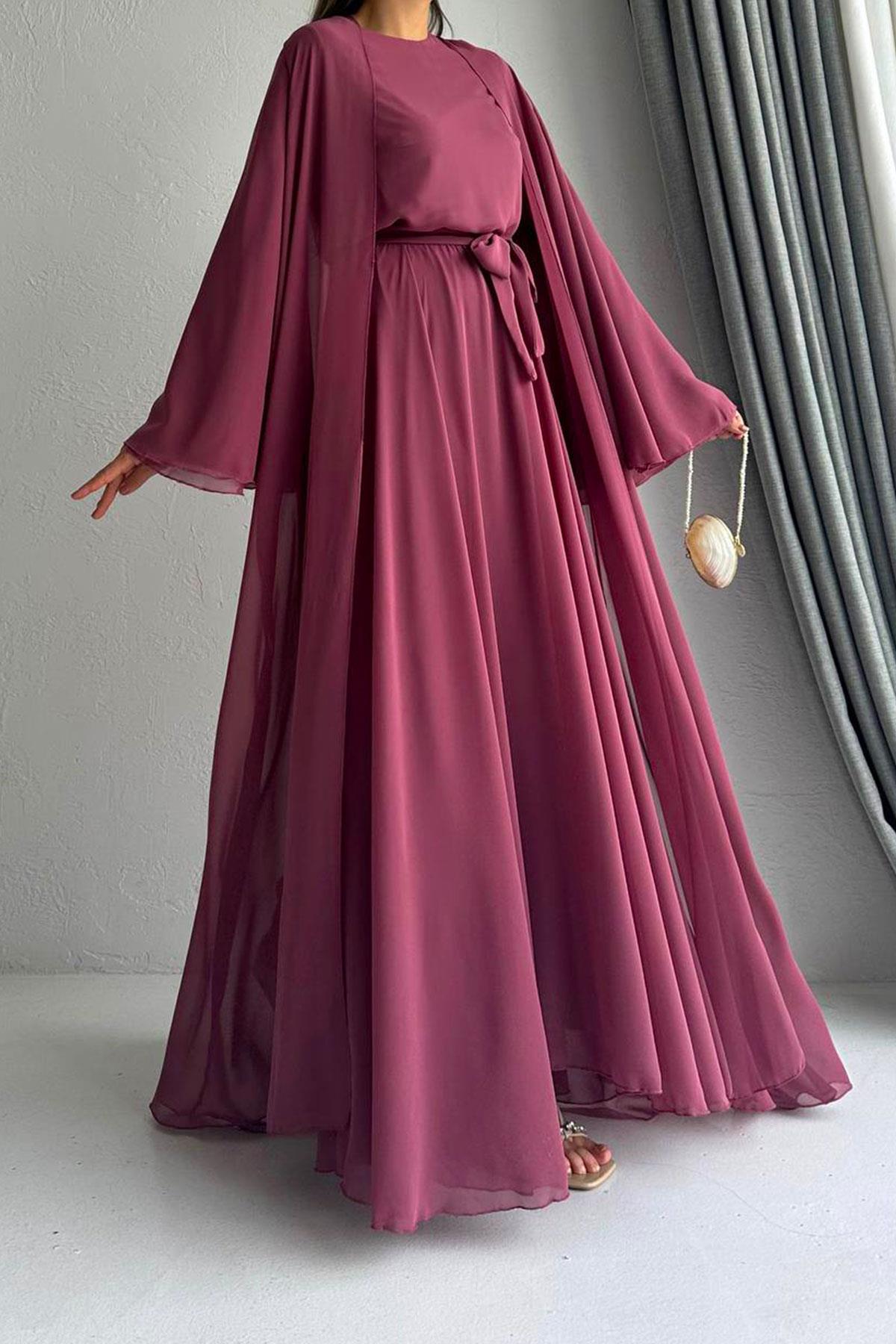 Gül Kurusu Bella Şifon Abaya Takım 